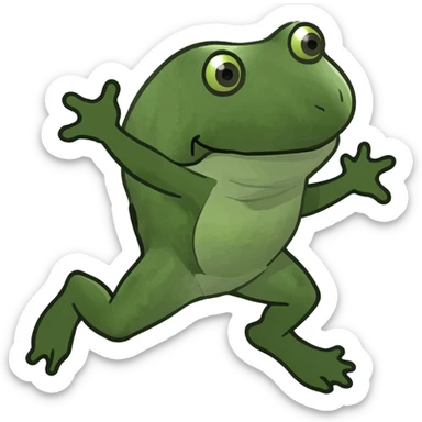 green bufo frog leaping energetically mid-run playful vibe 'Io che corro' sticker