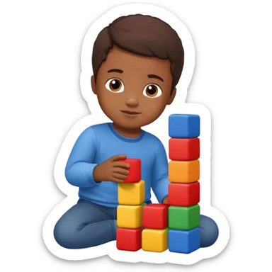 Toddler black boy – stacking colorful building blocks.
 sticker