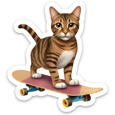 Brown tabby cat on skateboard sticker