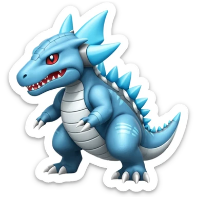 Futuristic soft smooth glossy metallic white and cyan Tyrunt-Aggron-Feraligatr--Axew-fusion sticker