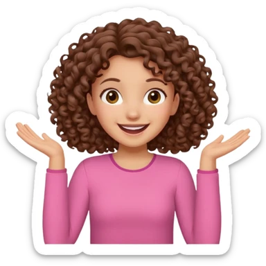 fun cute loud popular pretty girl modest curly brown hair pink top excited sticker