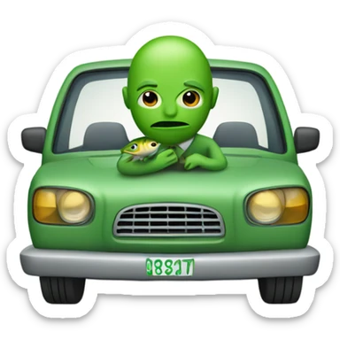 Green Person with a fish head driving  sticker
