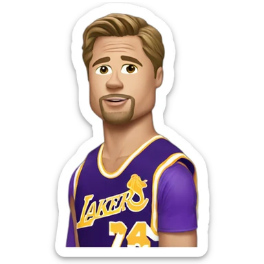 brad pitt with lakers jersey sticker