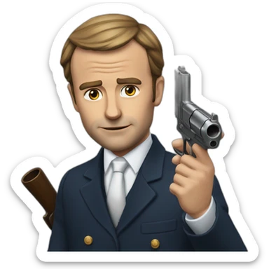 Macron qui caresse un chat avec un pistolet sticker
