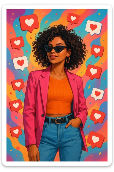 influencer, stylish, surrounded by likes and hearts sticker