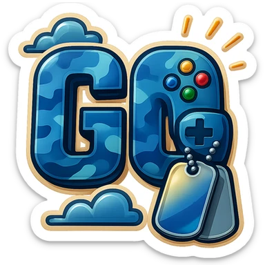 Add a video game controller to the Call of Duty GG emote, maintaining the military and camo style, with no background. sticker