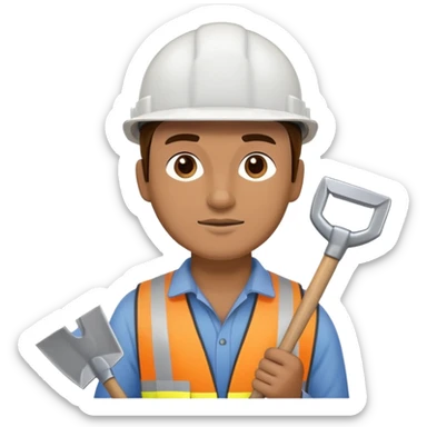 man digging with a shovel wearing a construction helmet sticker