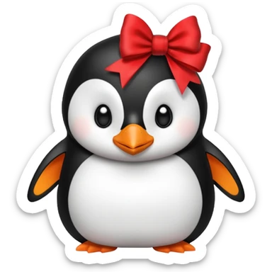 A penguin with a bow next to his head sticker