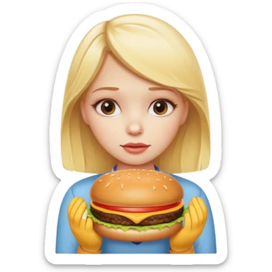 Girl with eating disorder pining for a cheeseburger. Blonde girl. sticker