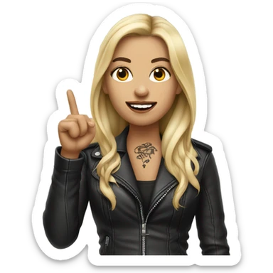 Blonde women with LONG HAIR, in Leather Jacket, Body Covered with Tattoos, POINTING YOU FORWARD with her HAND with INDEX FINGER, Hyper Realistic sticker