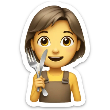 Child with a fork and a spoon sticker