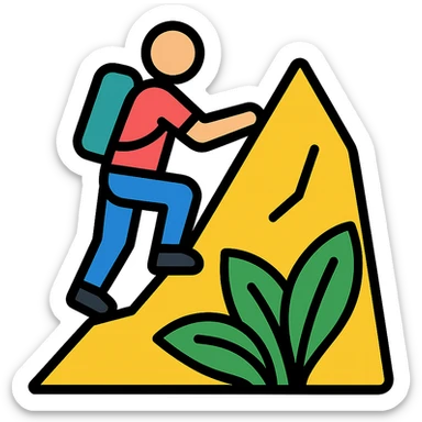 a person climbing a mountain with jungle foliage sticker