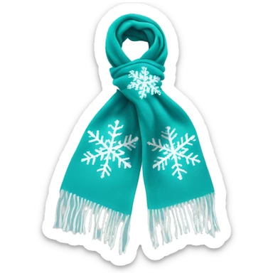 Realistic teal and white snowflake winter scarf isolated. sticker