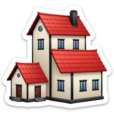 a house with Tall crooked building with red roof.

 sticker