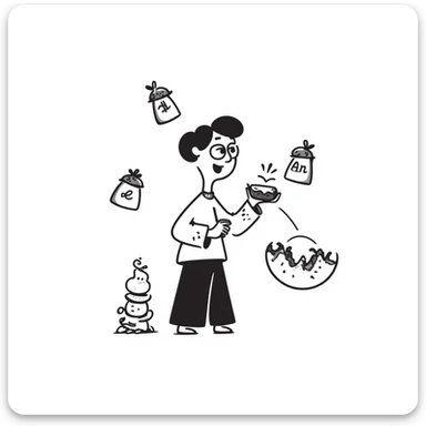 A surreal image of a day eating all the previous days. The day is depicted as a black and white doodle character with a big mouth, consuming smaller representations of past days. sticker