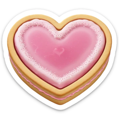 Realistic shortbread cookie in the shape of a heart with pale pink jelly middle filling and sprinkled powder sugar on top. sticker