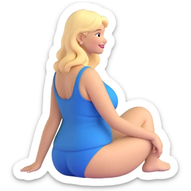 fullbody curvy blonde woman cartoon emoji style, back view, sitting on her feet, smiling, SFW, no explicit content sticker