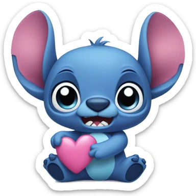 stitch with a pink heart in his hand sticker