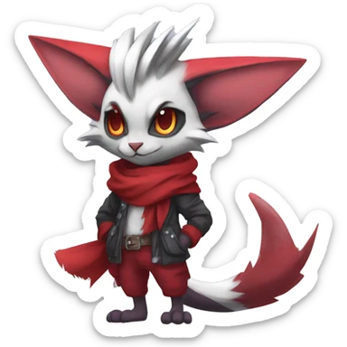 Cool Anthro Noivern-Zangoose-Litten-Sphynx-Feline-Pokémon with red scarf punk techwear cool fiddler-hat Full Body sticker