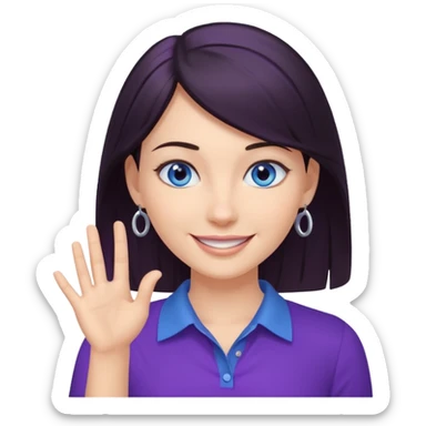 Grinning dark hair woman with blue eyes, wearing purple shirt - explaining something with her hand

 sticker
