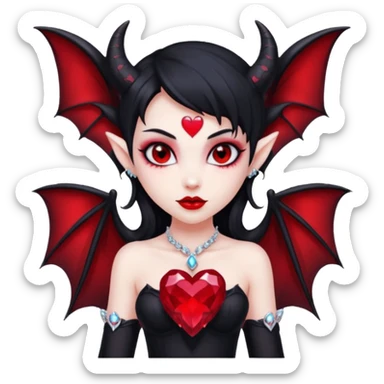 small black succubus wings, cryhstal heart red, black heart tail (HEART) sticker