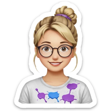 Artist Woman – messy bun, round glasses, paint stains on shirt.














































 sticker