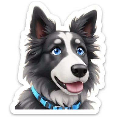  Black spotted brindle fluffy collie husky lurcher fox blue eyes fluffy ears and holographic harness running sticker