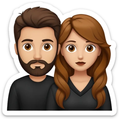 Una mujer con pelo castaño y ojos marrones y un hombre con pelo negro y barba sticker