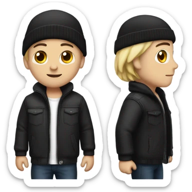 White man with beanie no beard in a black zipper jacket and black hair  sticker
