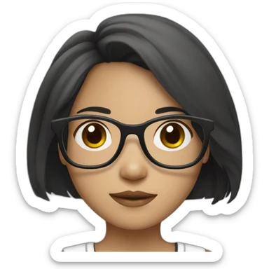 black-and-white asian girl with glasses and medium hair sticker