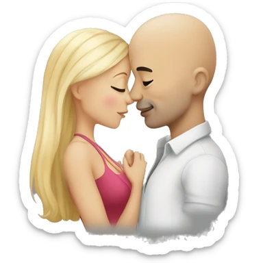 A bald man kissing a blonde girl sticker