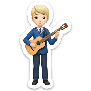 Teen boy – wearing school uniform, holding classical guitar, practicing chords. full body sticker