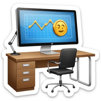 Mach mir einen schreibtisch mit einem bildschirm drauf wo mann einen Crypto chart sieht sticker