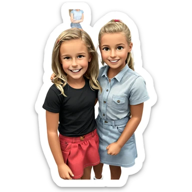 girls smiling in denim skirts sticker