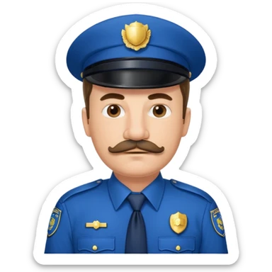Middle-aged, male,solemn, mustache, police uniform in blue sticker