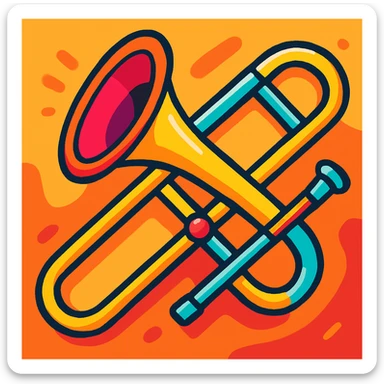 trombone, colorful and playful vibrant toon style sticker