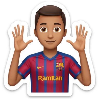 Lamine Yamal making a heart gesture with his hands, 2025 Barcelona kit, iOS style emoji, HD, precise, cheerful expression sticker