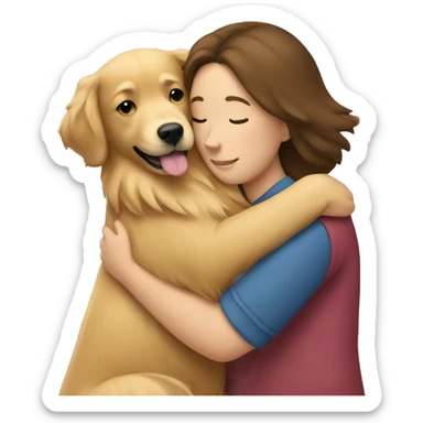 Brunette hugging adult golden retriever  sticker