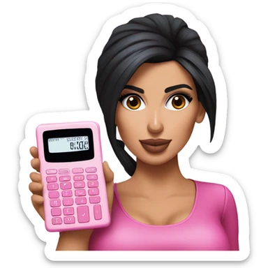 Hyper realistic kim kardashian holding a pink calculator sticker
