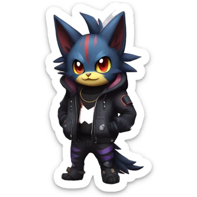 Cool Anthro Black Noibat-Quilava-Litten-Pokémon with edgy stripes hoodie spiked collar punk Full Body sticker