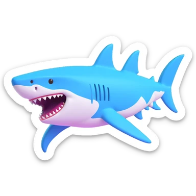 3D cartoon style emoji of a shark with a video game look, the shark is shaking as if in a glitch effect, fun and energetic sticker