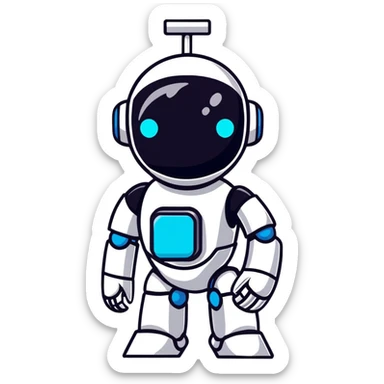 Sleek humanoid robot with chrome body and glowing blue circuitry lines sticker