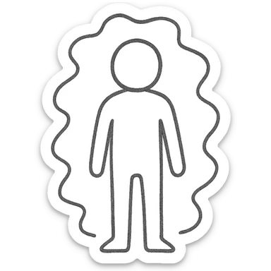 A blue person standing with a faint blue aura around them, representing poor aura. sticker