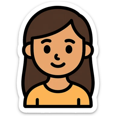colored outline icon of a light skin brown girl with long dark brown hair and dark brown eyes sticker