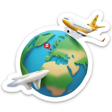 Create an emoji of a world tour, aeroplane flying on the top of the world and the destination mark is pointing towards italy  sticker