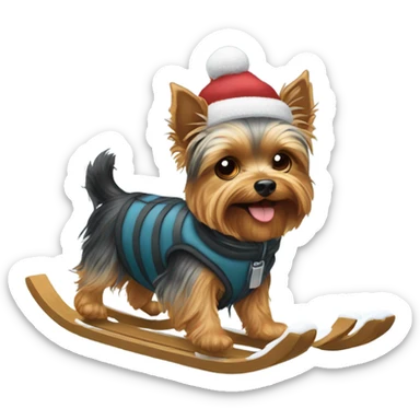 A yorkie sledding  sticker