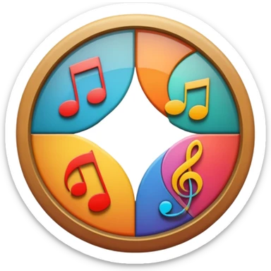 Circle divided into 4 segments with icon hints of visual, musical, theatrical, and literary arts sticker