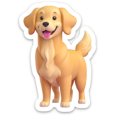 3D style golden retriever, happy expression, standing, wagging tail sticker