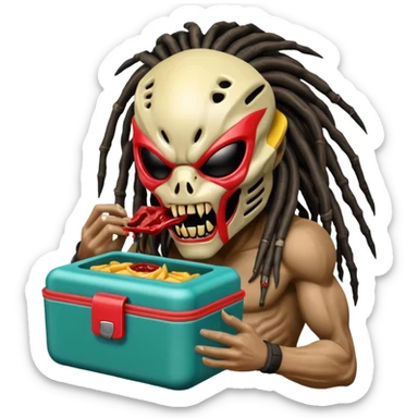 The predator with mask eating from a lunchbox sticker