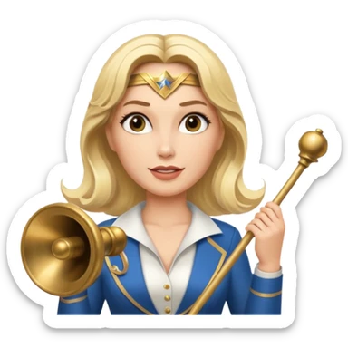 Blonde Wonder Woman holding bell and short white orchestra conductor’s baton  sticker